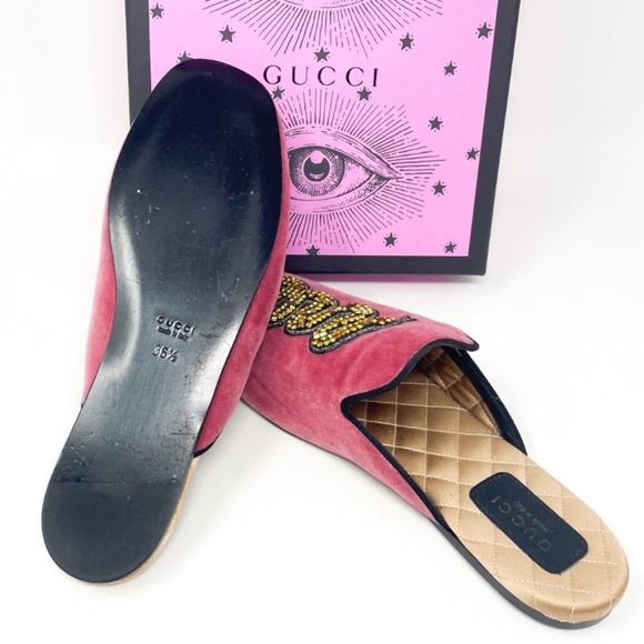 GUCCI Lawrence Velvet Crystal Snake Embroidered Princetown Slippers EU 36.5 - Picture 8 of 9